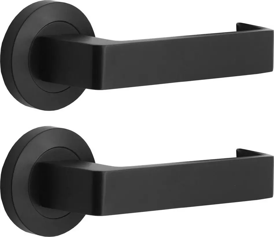 87 Lever On 53mm Round Rose  - BLK (1x Spindle, No Latch)