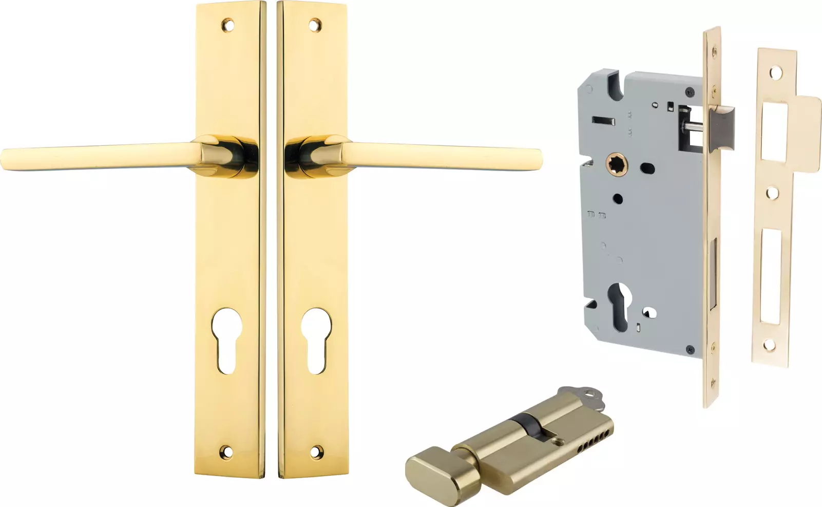 Baltimore Lever - Rectangular Entrance Set - Key / Turn - PB