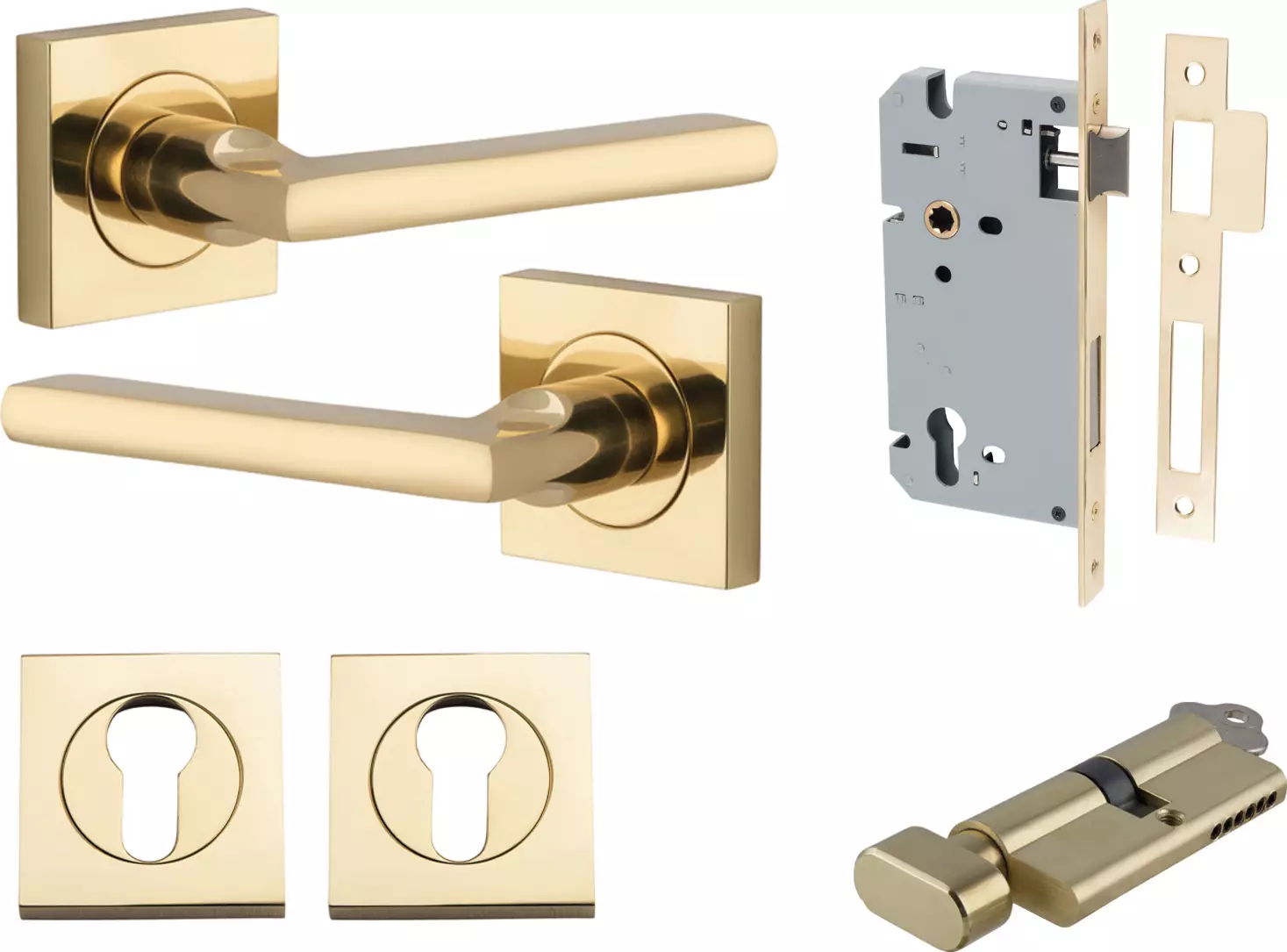 Baltimore Lever - Square Rose Entrance Set - Key / Turn - PB