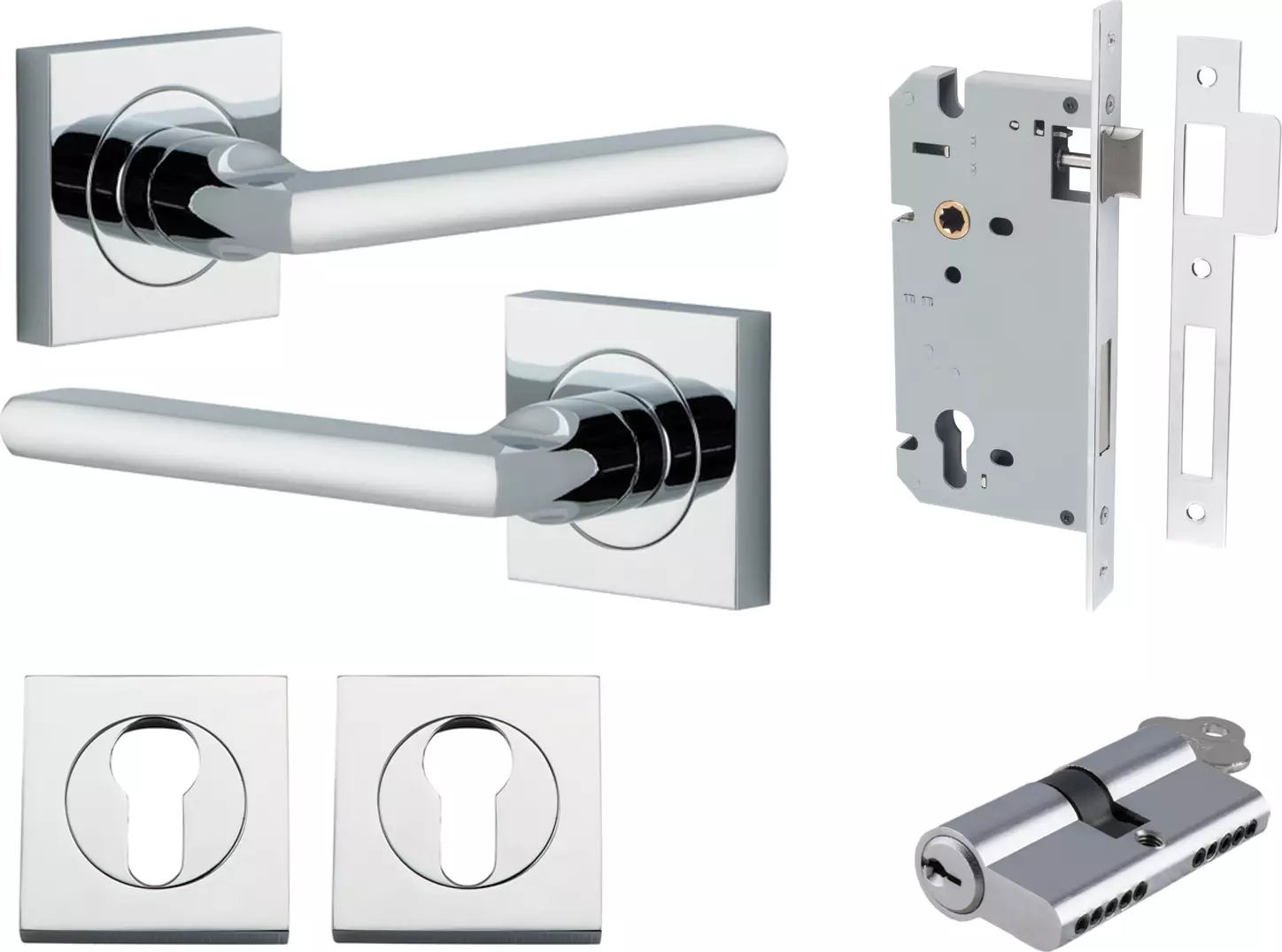 Baltimore Lever - Square Rose Entrance Set - Key / Key - CP