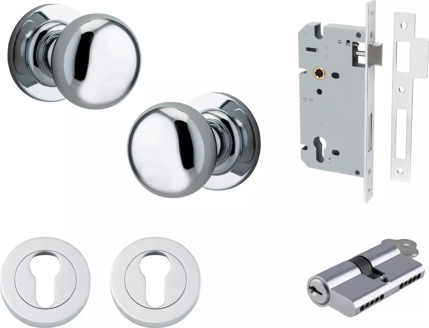 Cambridge Knob - Round Rose Entrance Set - Key / Key  - CP