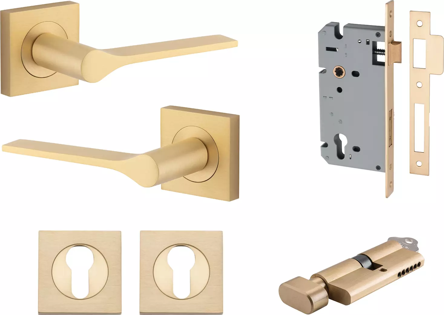 Como Lever - Square Rose Entrance Set - Key / Turn - SC