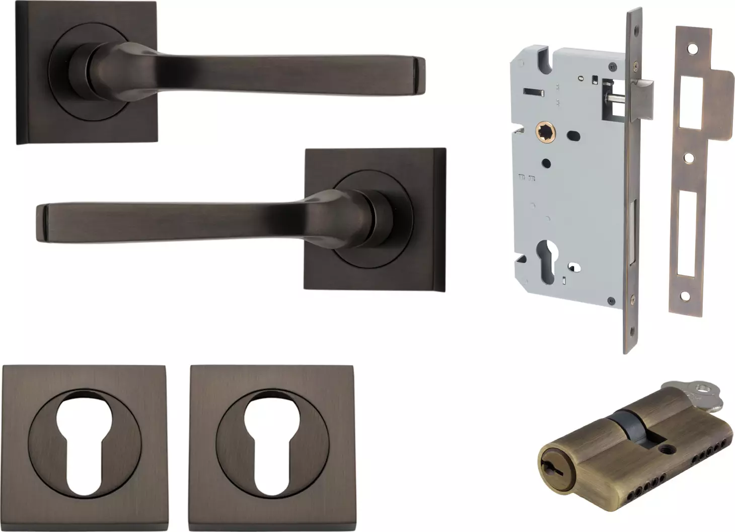 Annecy Lever - Square Rose Entrance Set - Key / Key - SB