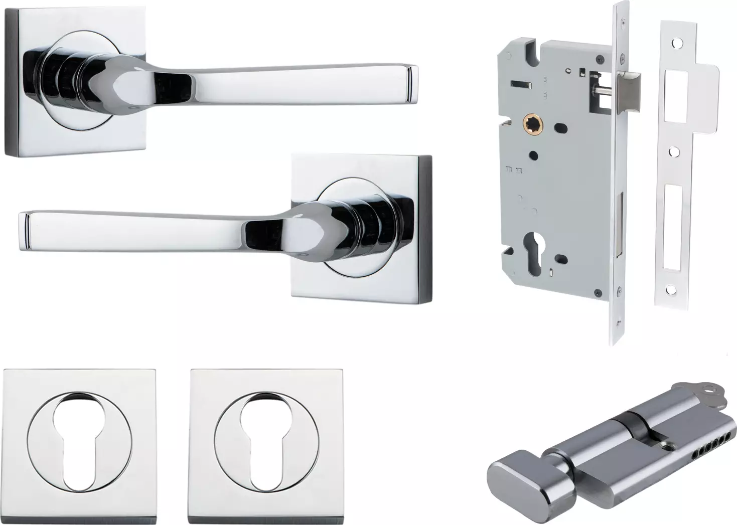 Annecy Lever - Square Rose Entrance Set - Key / Turn - CP