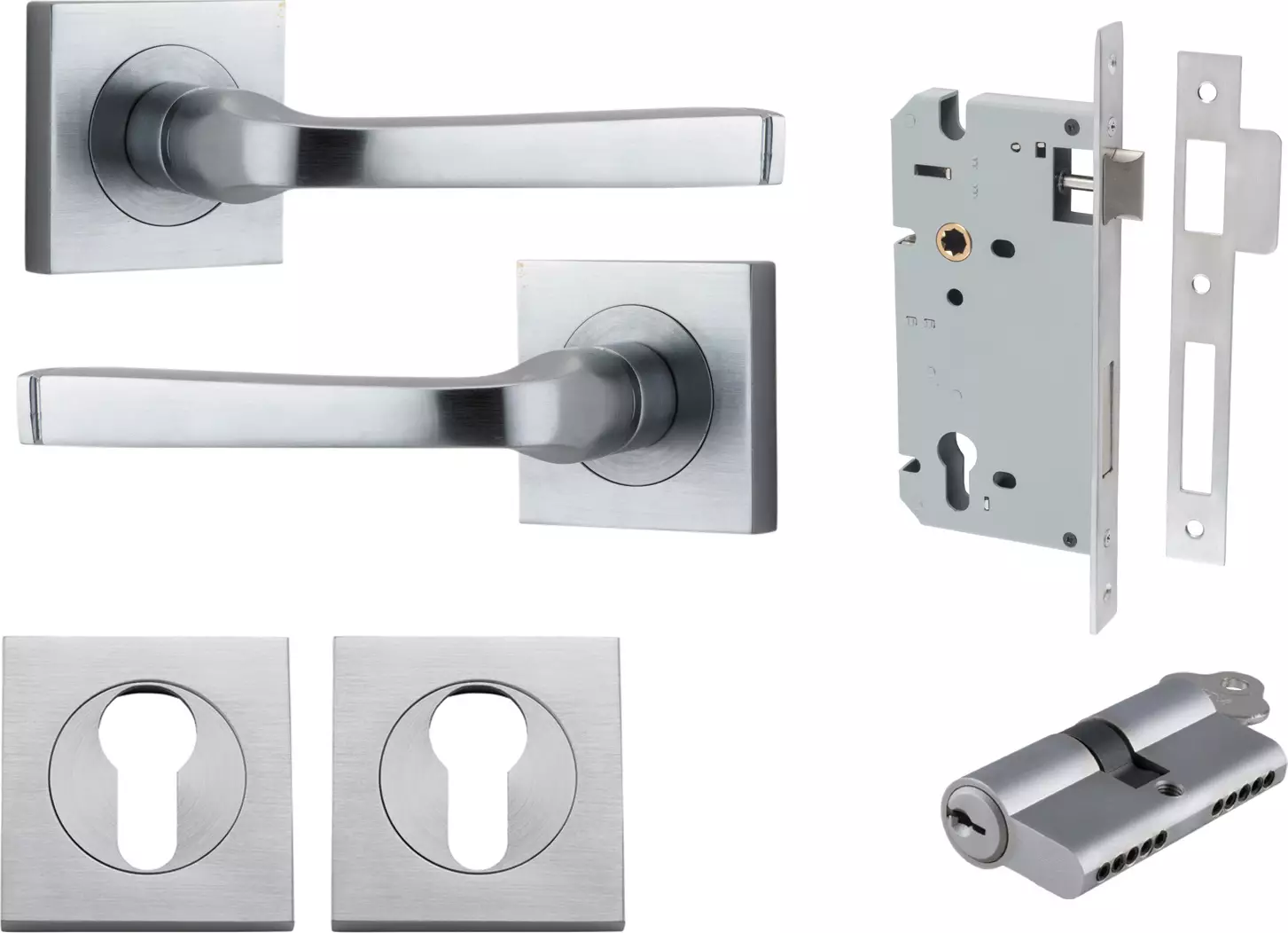 Annecy Lever - Square Rose Entrance Set - Key / Key - SC