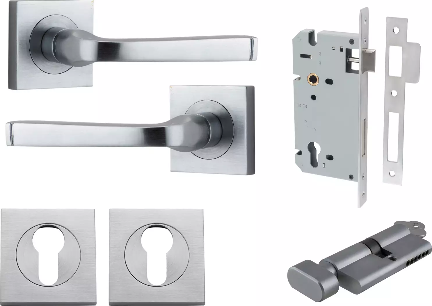 Annecy Lever - Square Rose Entrance Set - Key / Turn - SC