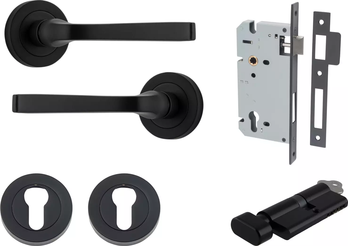 Annecy Lever - Round Rose Entrance Set - Key / Turn - MB