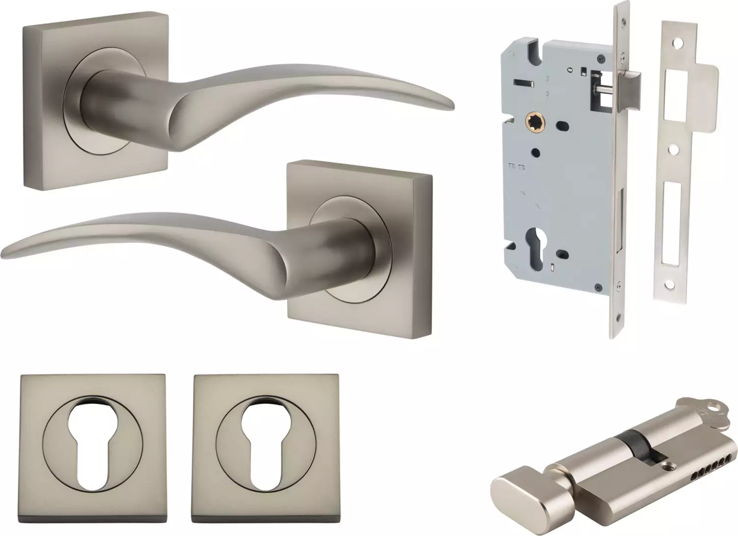 Oxford Lever - Square Rose Entrance Set - Key / Turn - SN