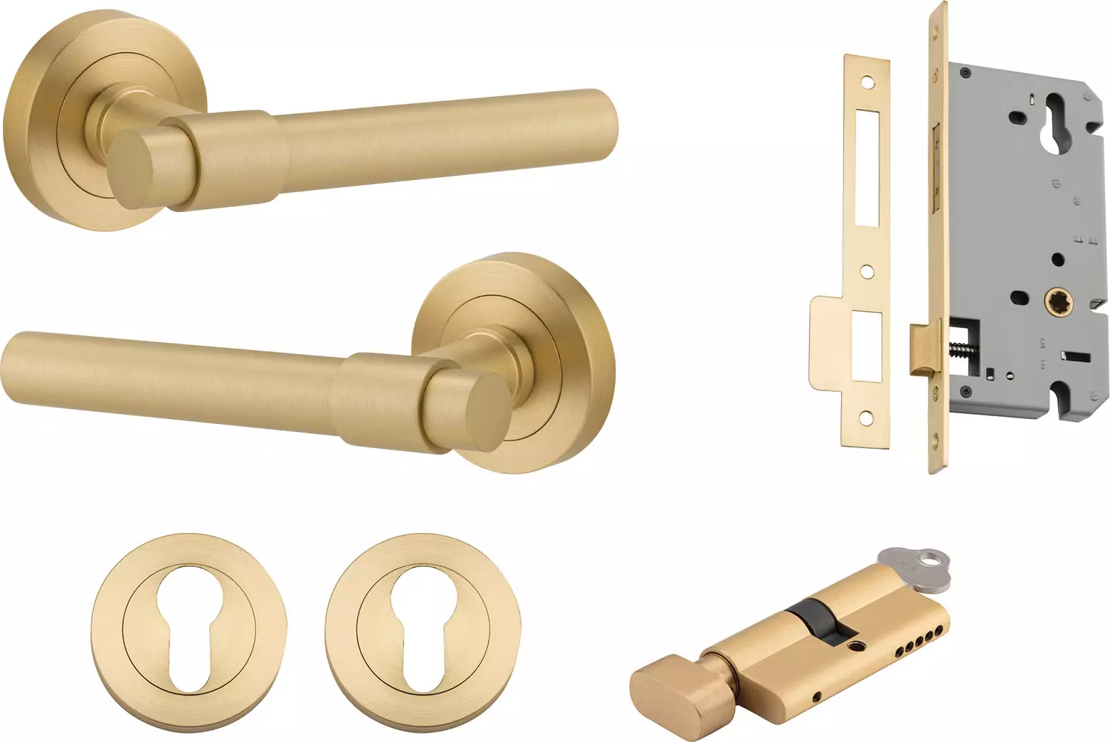 Helsinki Lever - Round Rose Entrance Set - Key / Turn - GLD