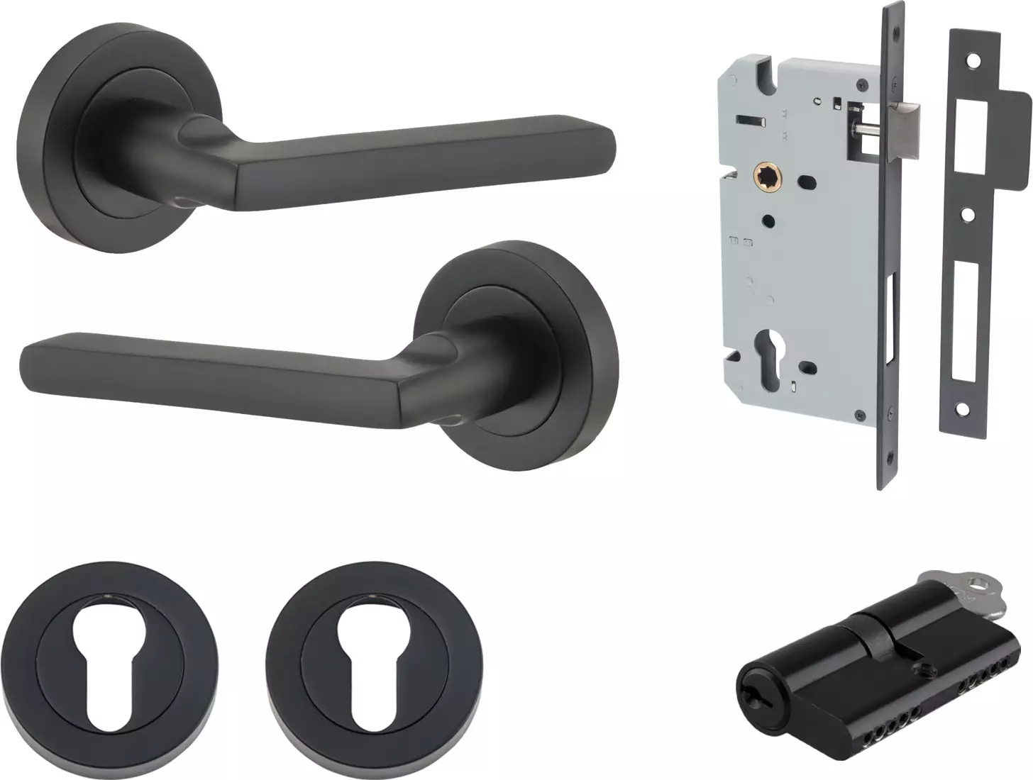 Baltimore Lever - Round Rose Entrance Set - Key / Key - MB