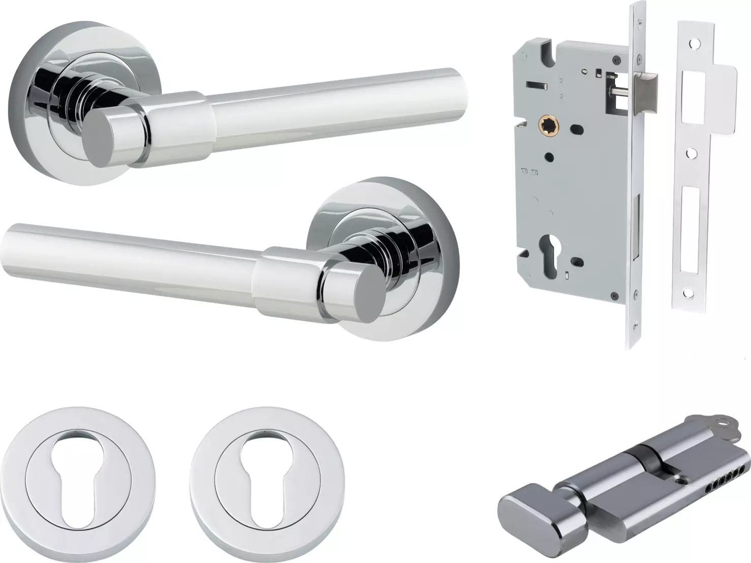 Helsinki Lever - Round Rose Entrance Set - Key / Turn - CP