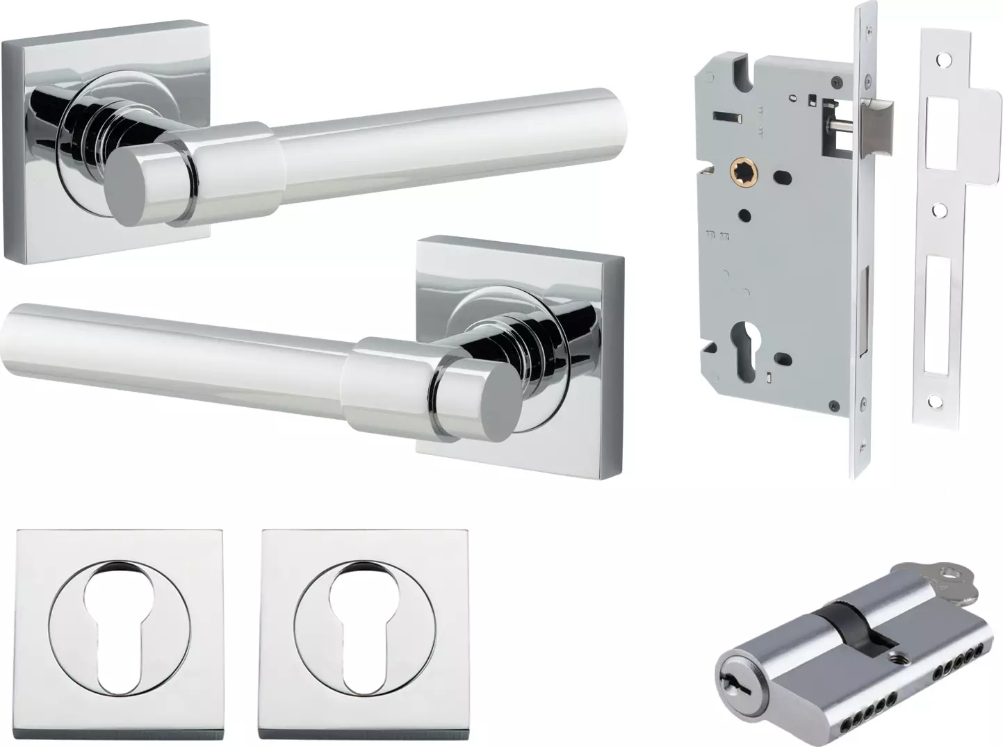Helsinki Lever - Square Rose Entrance Set - Key / Key - CP