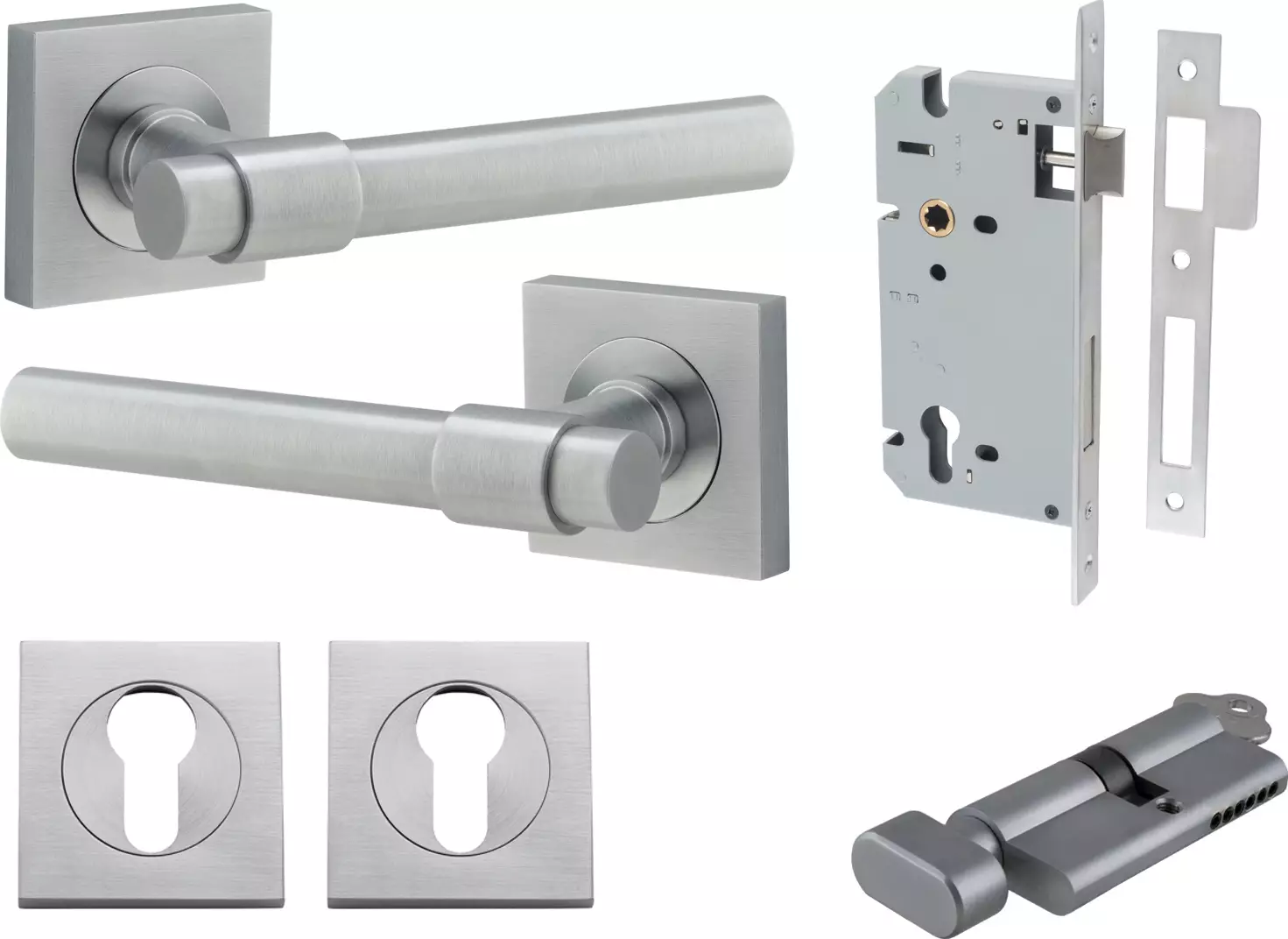 Helsinki Lever - Square Rose Entrance Set - Key / Turn - SC