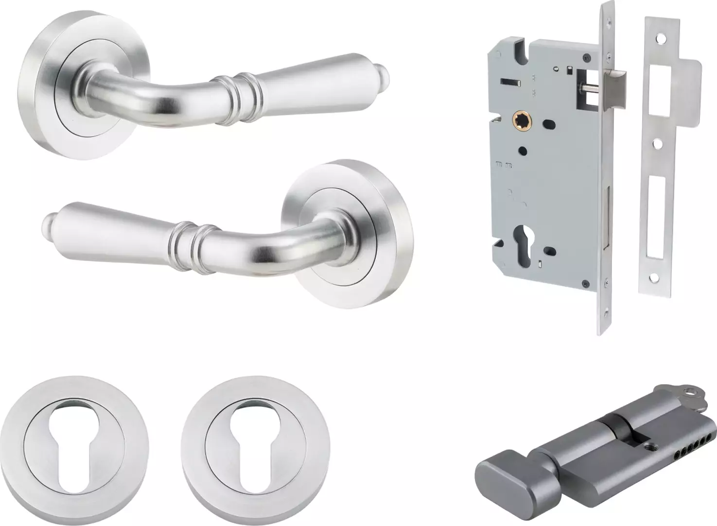 Sarlat Lever - Round Rose Entrance Set - Key / Turn - SC