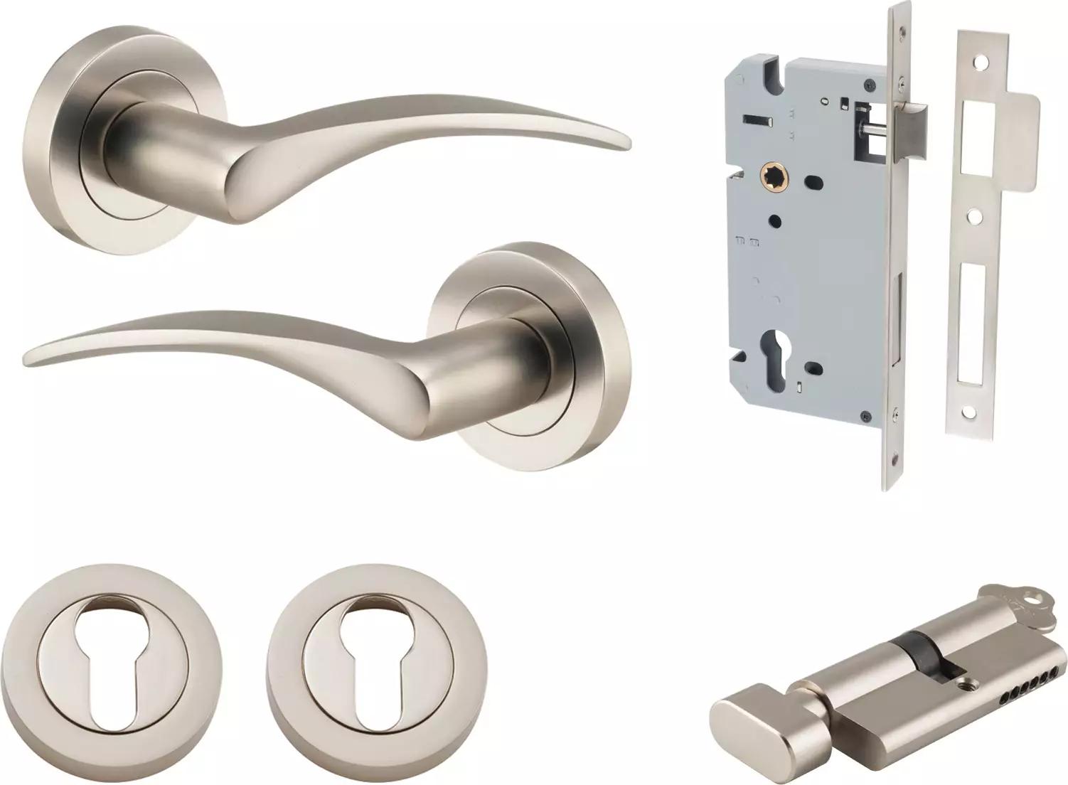 Oxford Lever - Round Rose Entrance Set - Key / Turn - SN