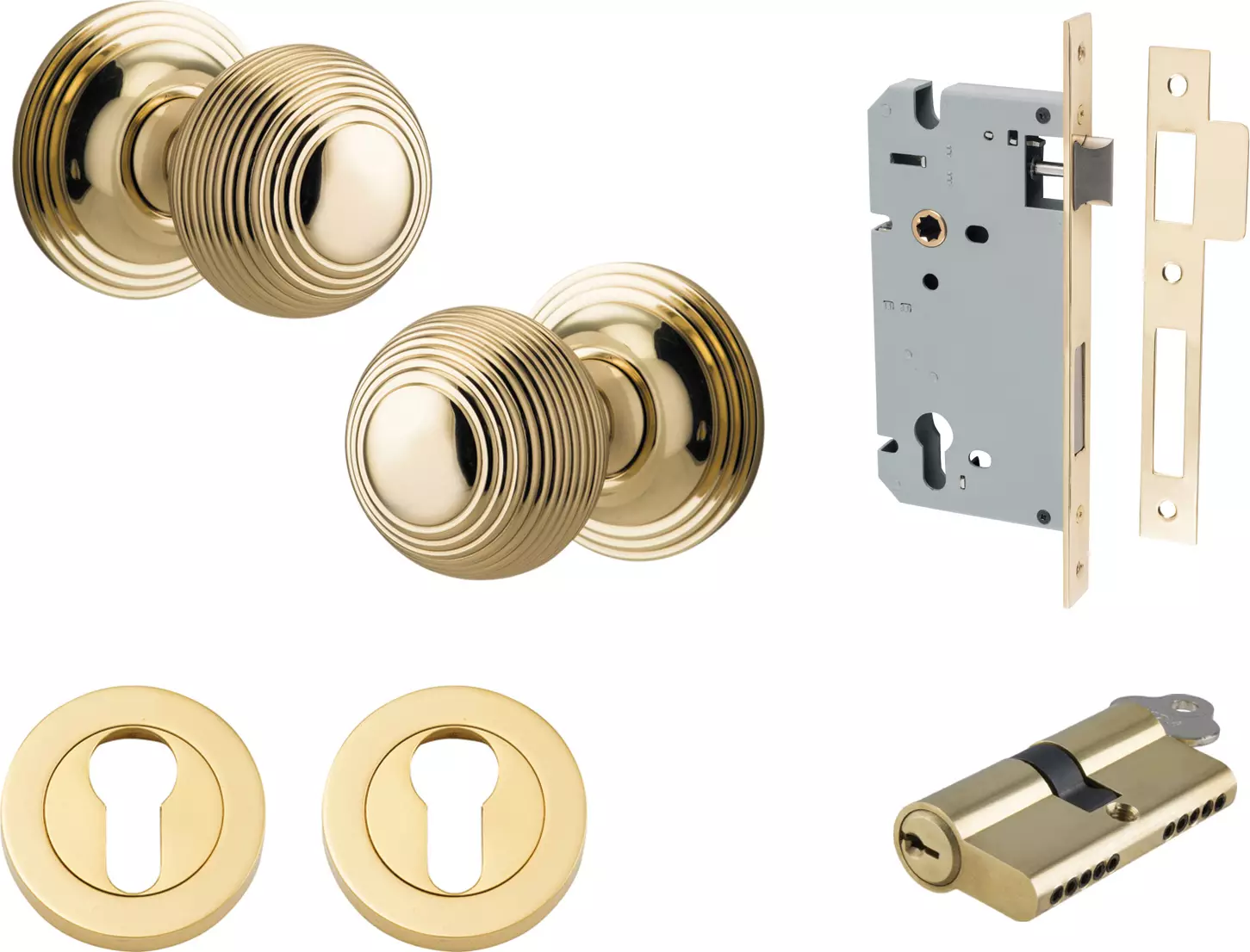 Guildford Knob - Round Rose Entrance Set - Key / Key - PB