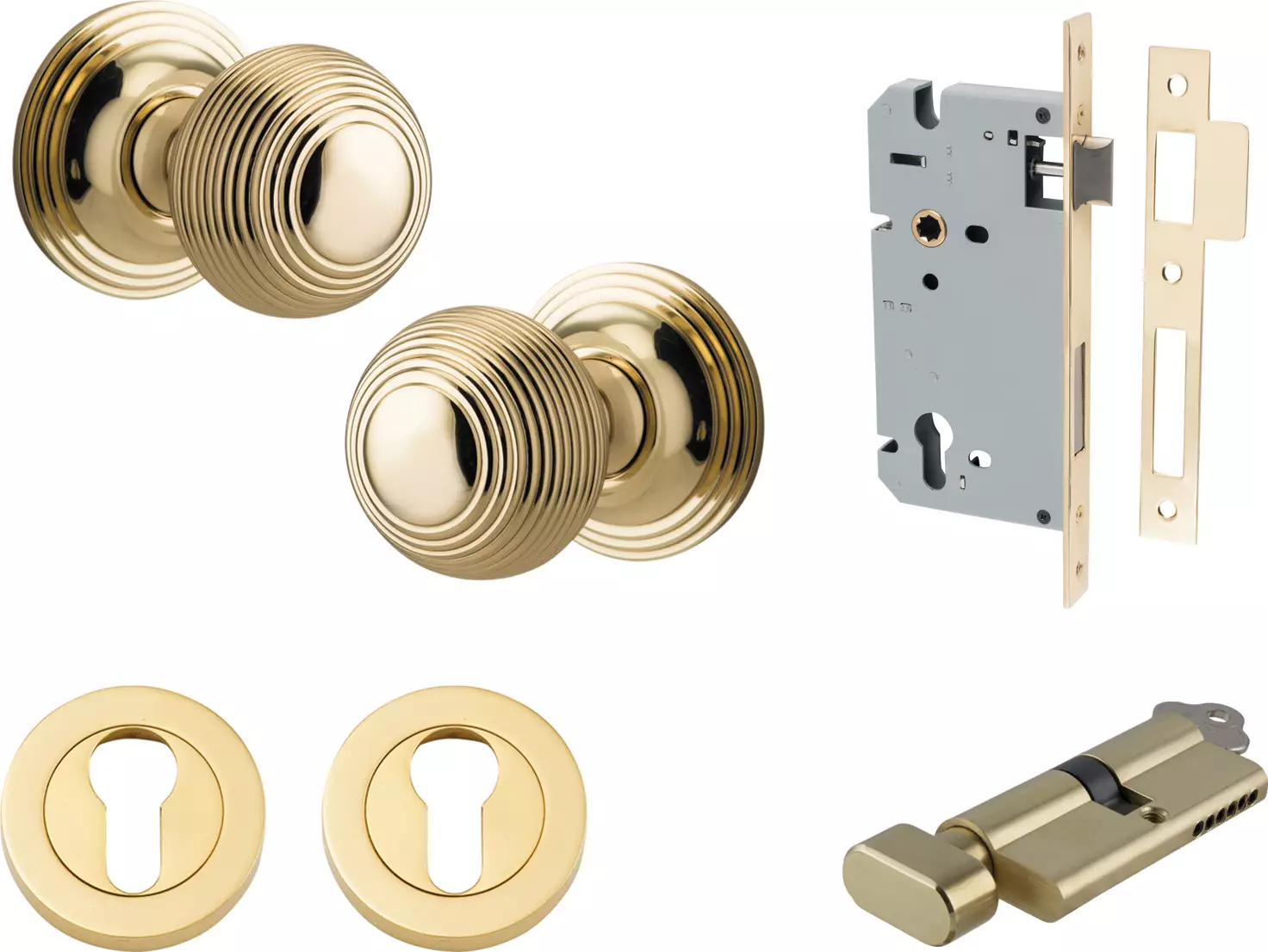 Guildford Knob - Round Rose Entrance Set - Key / Turn - PB