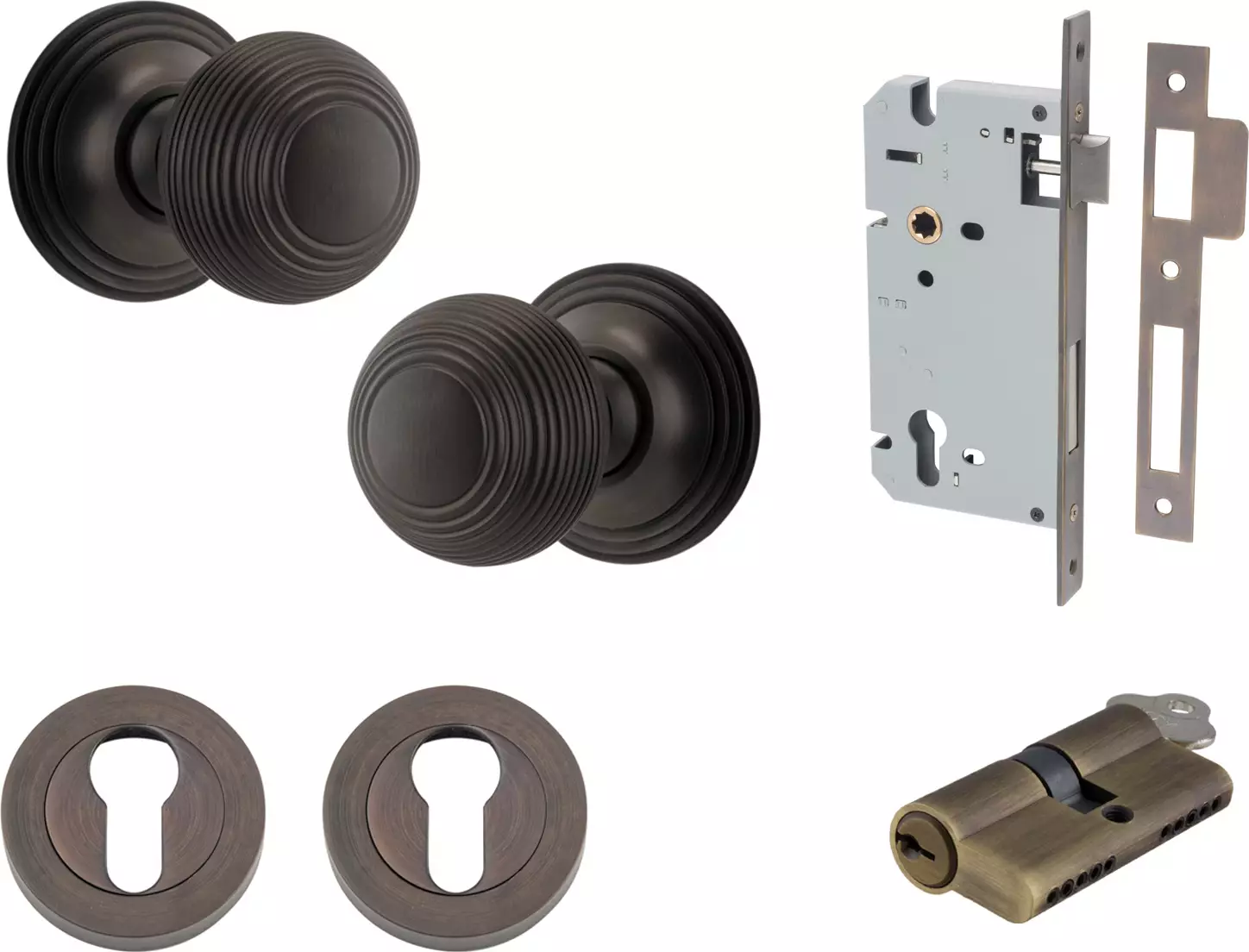 Guildford Knob - Round Rose Entrance Set - Key / Key - SB