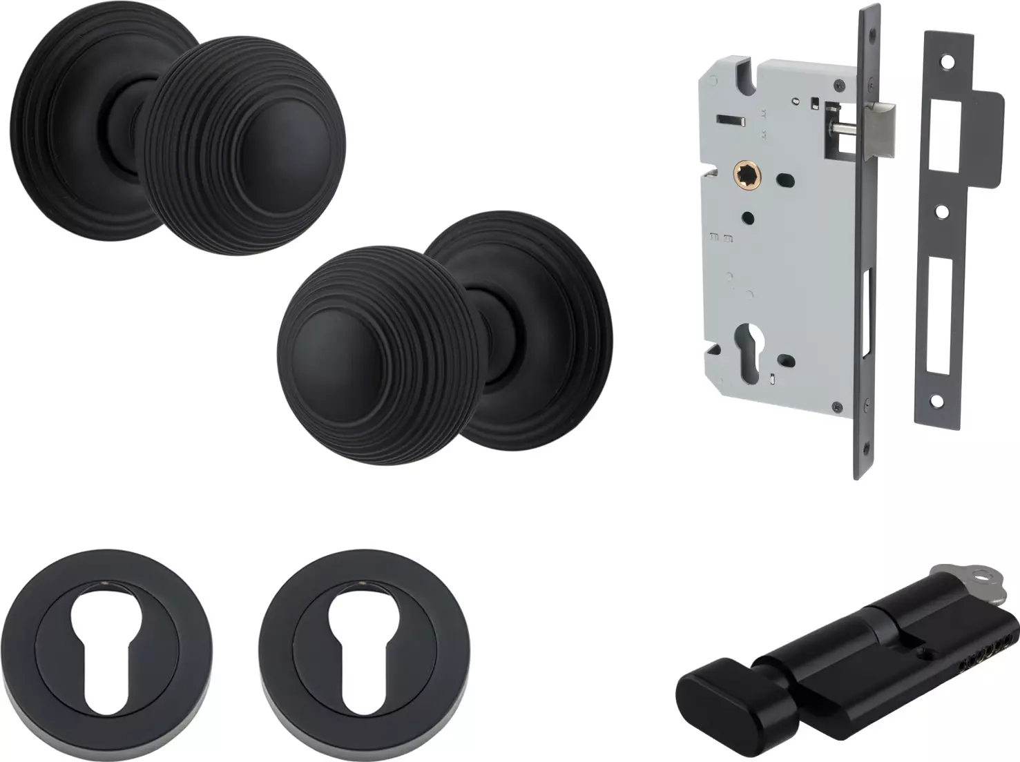 Guildford Knob - Round Rose Entrance Set - Key / Turn - MB