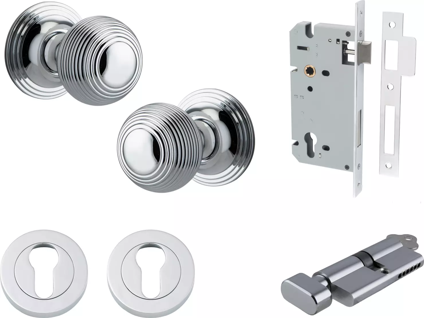 Guildford Knob - Round Rose Entrance Set - Key / Turn - CP