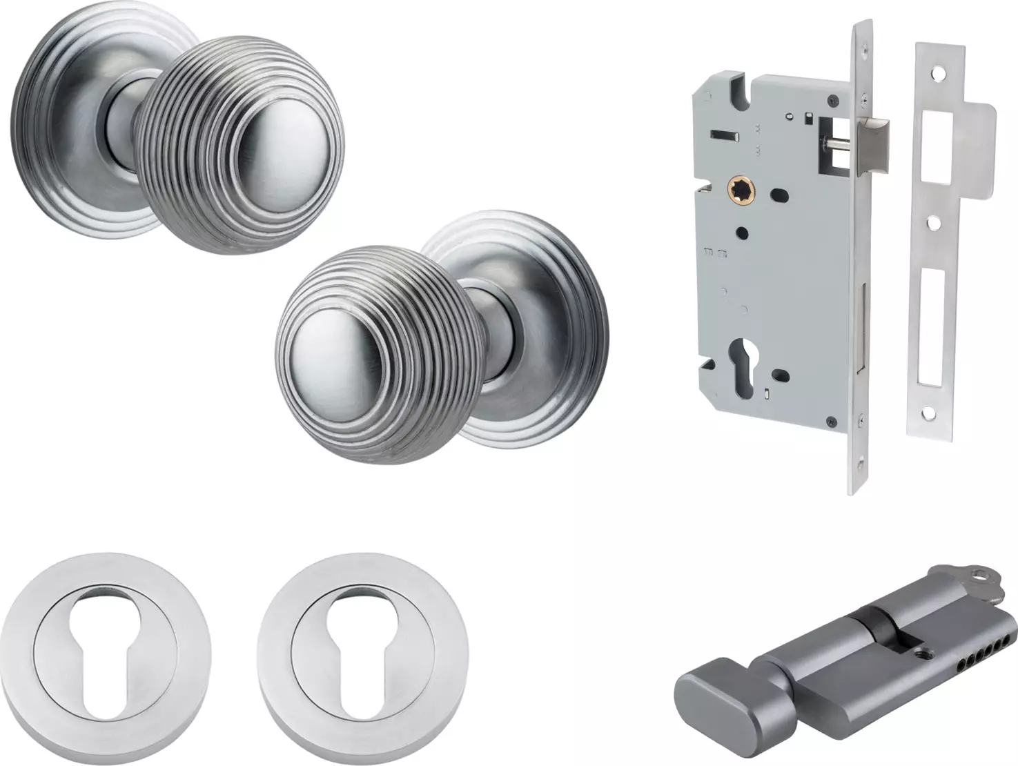 Guildford Knob - Round Rose Entrance Set - Key / Turn - SC