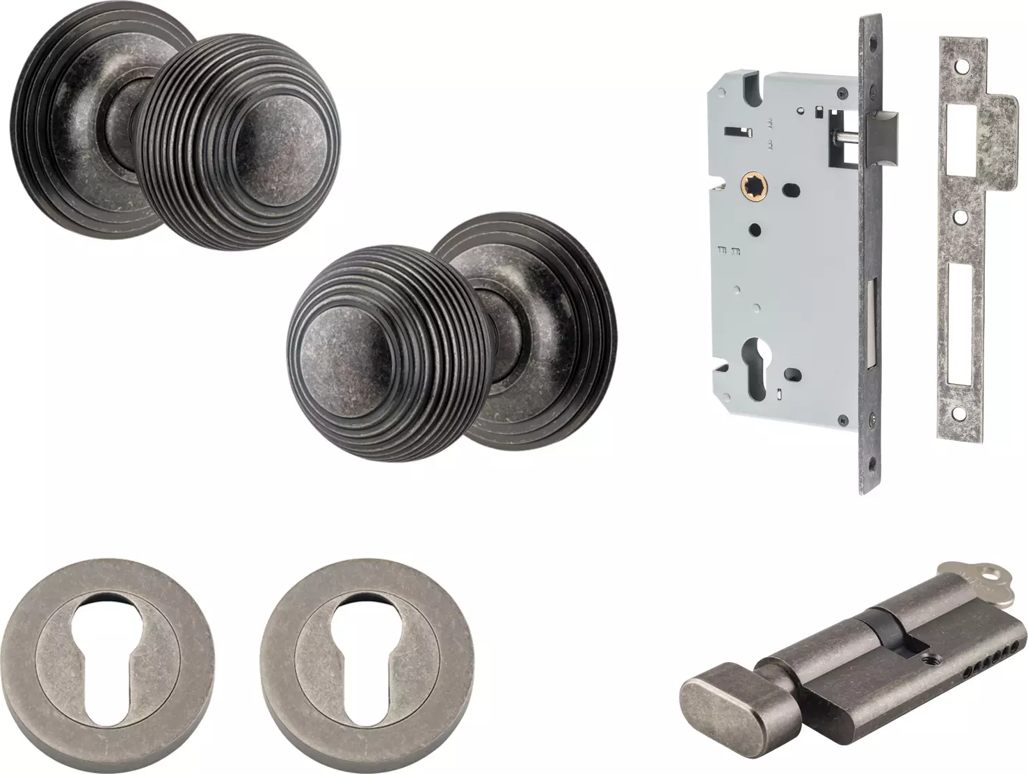 Guildford Knob - Round Rose Entrance Set - Key / Turn - DN