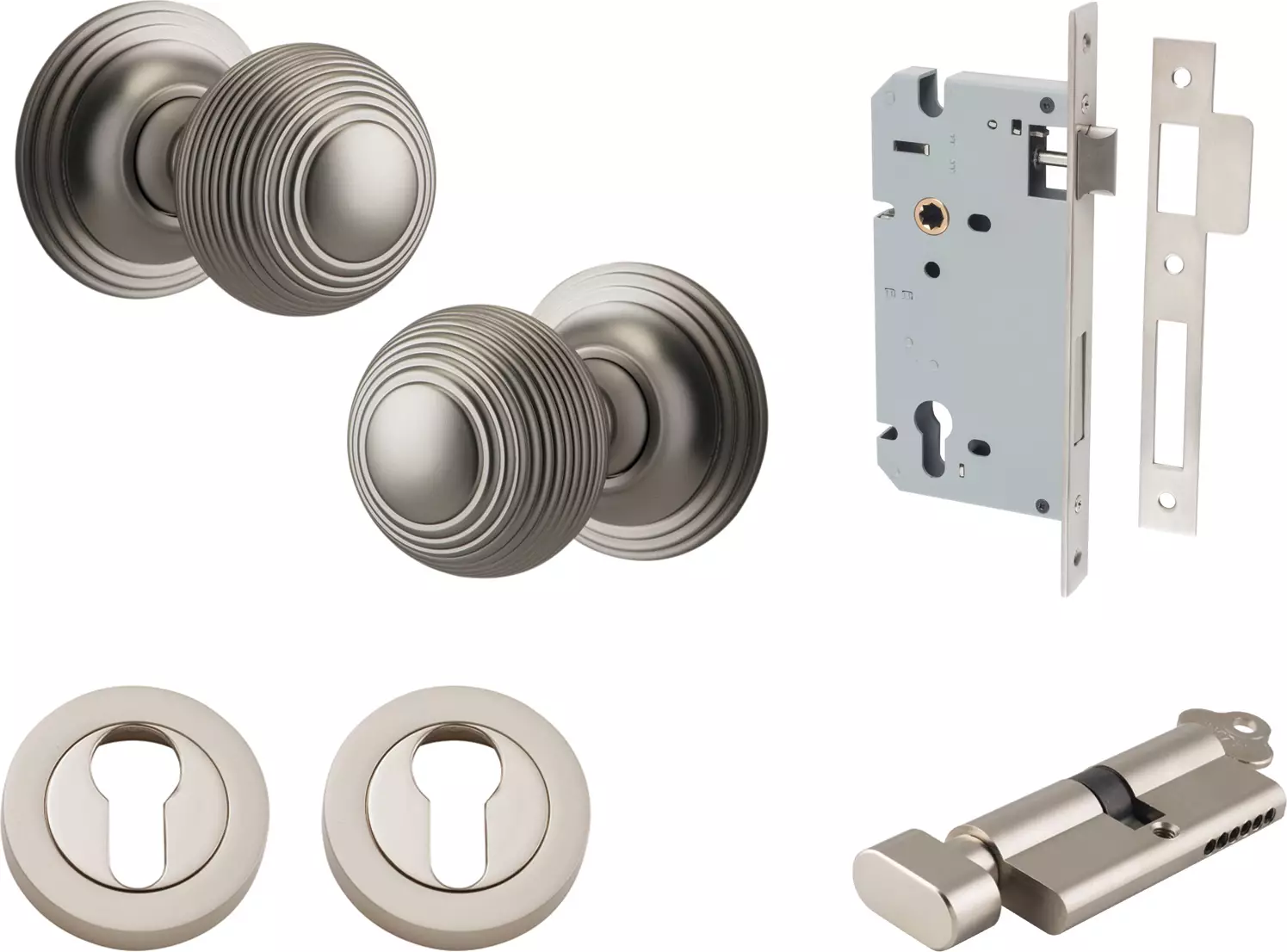 Guildford Knob - Round Rose Entrance Set - Key / Turn - SN