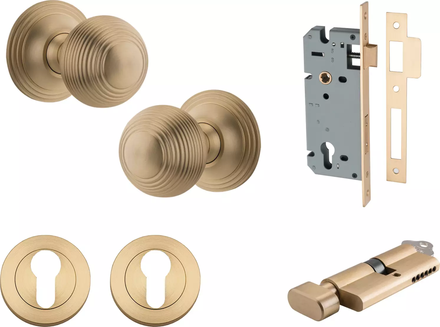 Guildford Knob - Round Rose Entrance Set - Key / Turn - BB