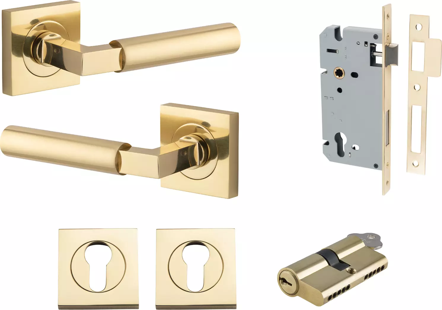 Berlin Lever - Square Rose Entrance Set - Key / Key - PB