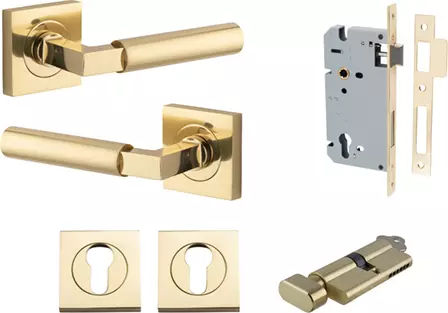 Berlin Lever - Square Rose Entrance Set - Key / Turn - PB