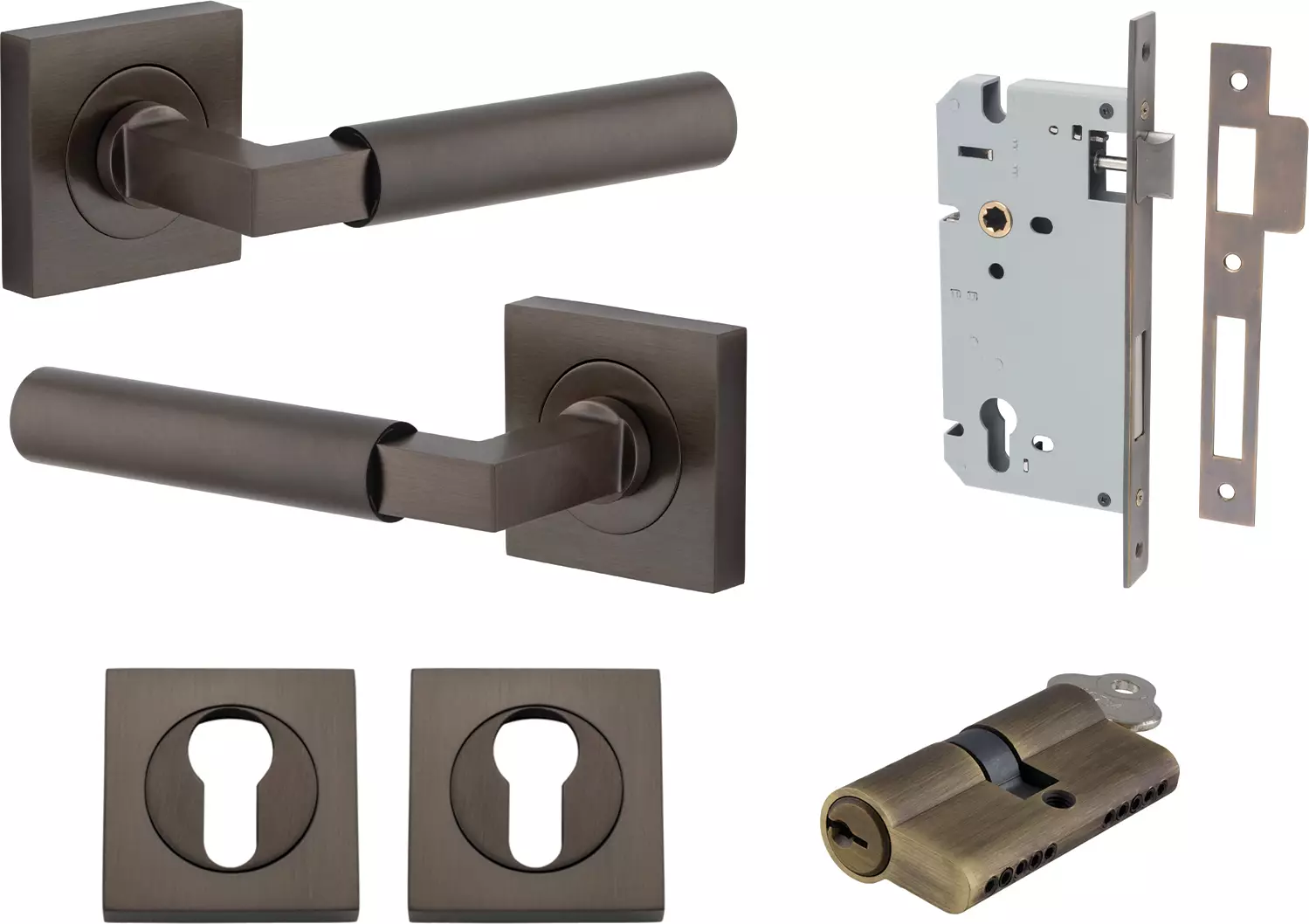 Berlin Lever - Square Rose Entrance Set - Key / Key - SB