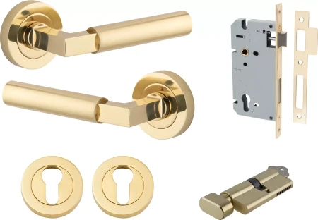 Berlin Lever - Round Rose Entrance Set - Key / Turn - PB