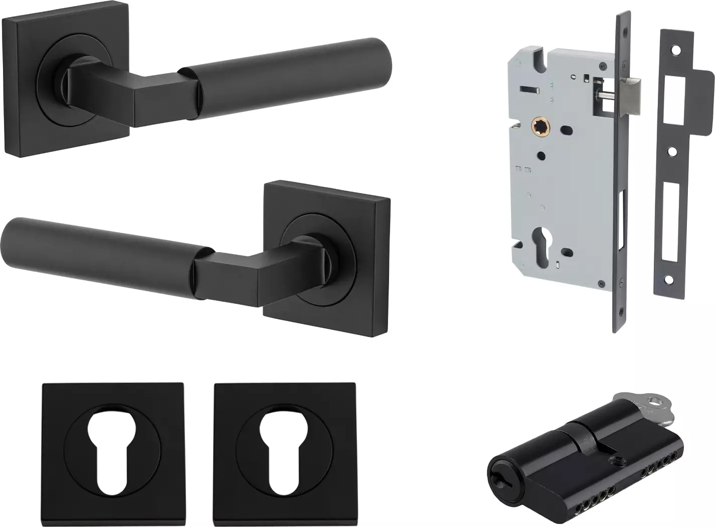 Berlin Lever - Square Rose Entrance Set - Key / Key - MB