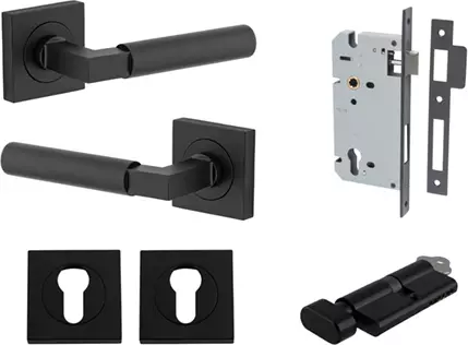 Berlin Lever - Square Rose Entrance Set - Key / Turn - MB