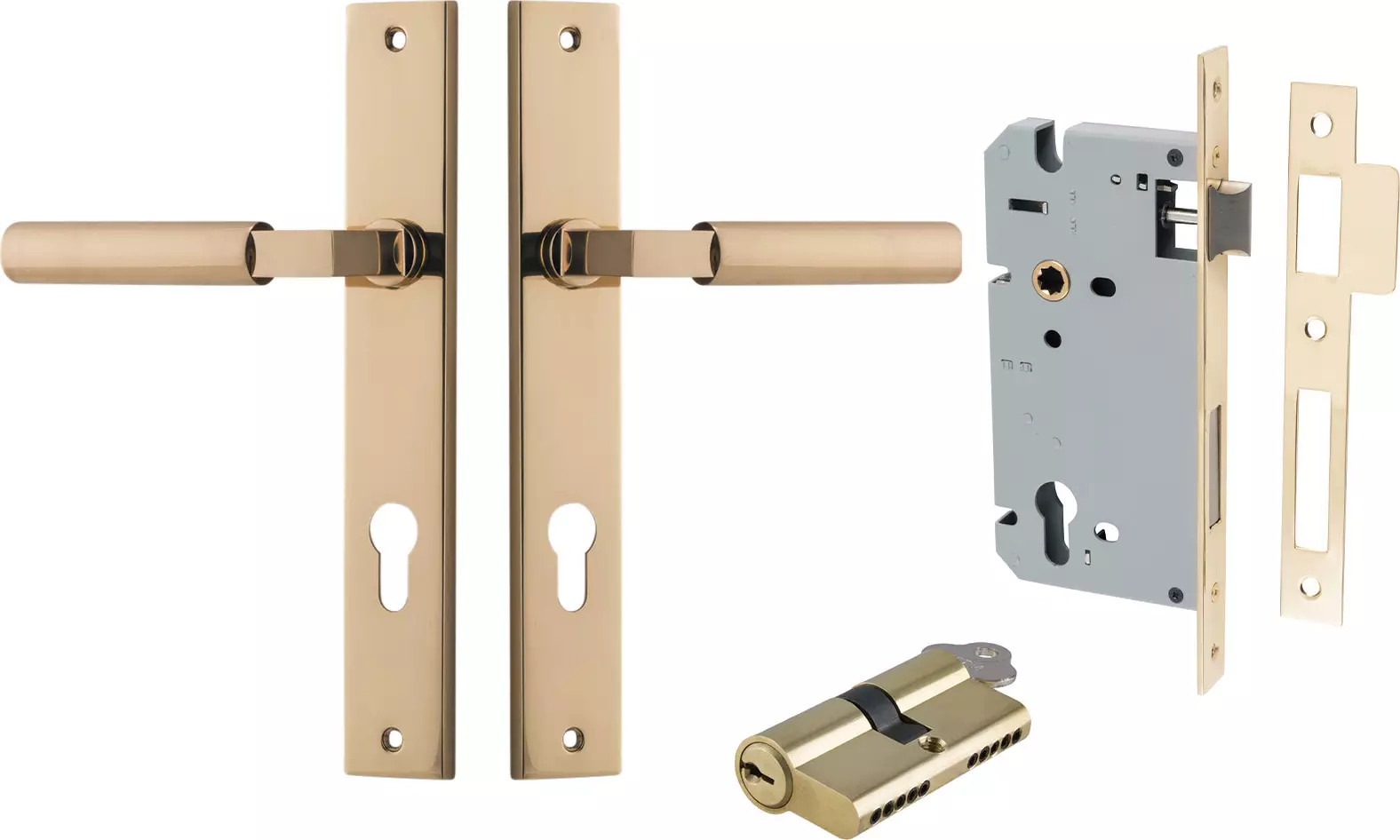 Berlin Lever - Rectangular Entrance Set - Key / Key - PB