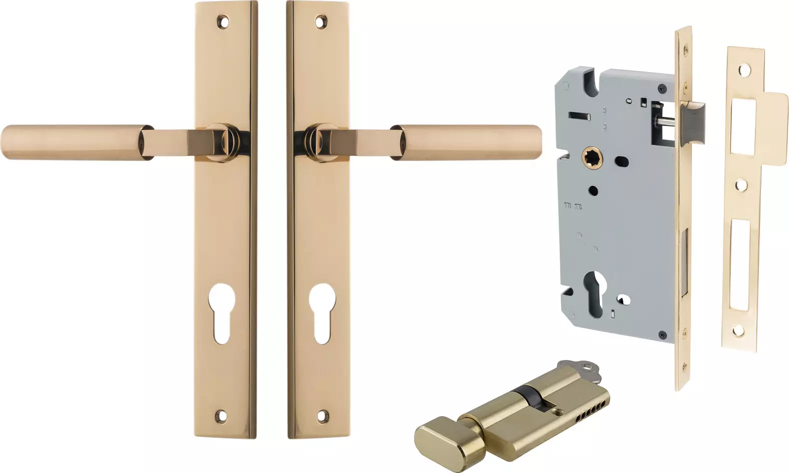 Berlin Lever - Rectangular Entrance Set - Key / Turn - PB