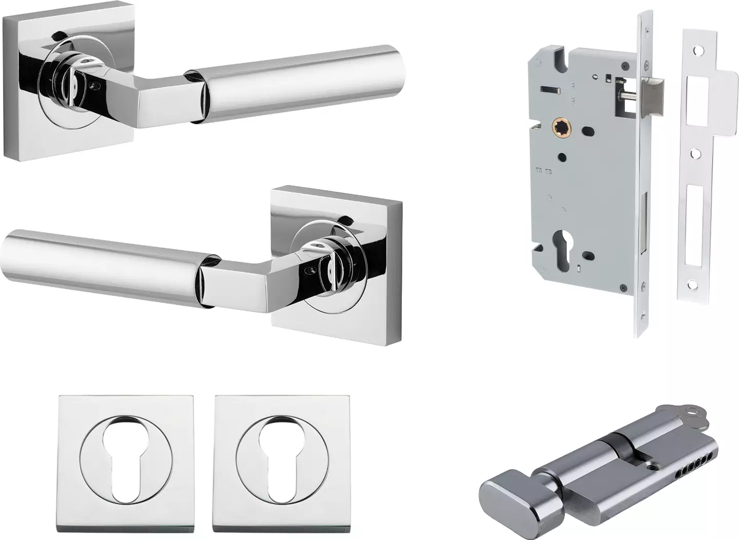 Berlin Lever - Square Rose Entrance Set - Key / Turn - CP