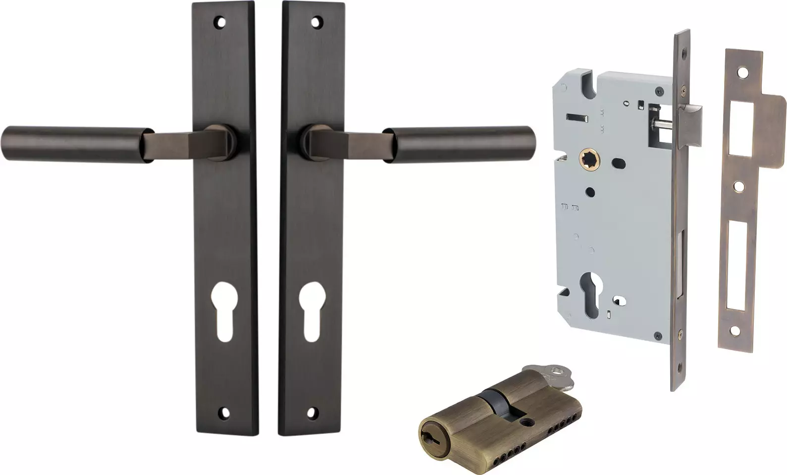 Berlin Lever - Rectangular Entrance Set - Key / Key - SB
