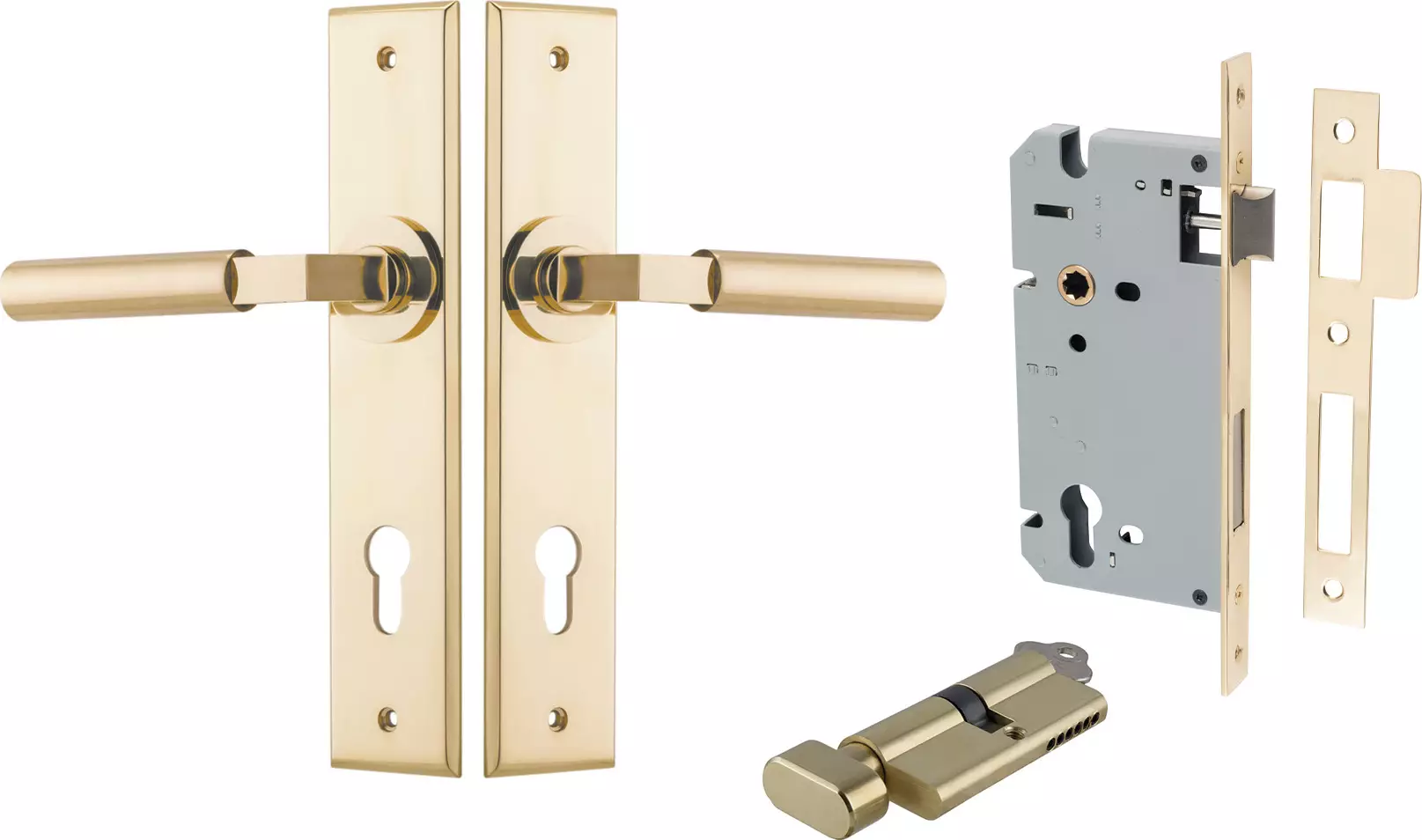Berlin Lever - Chamfered Entrance Set - Key / Turn - PB