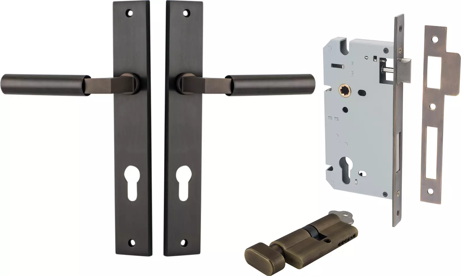 Berlin Lever - Rectangular Entrance Set - Key / Turn - SB
