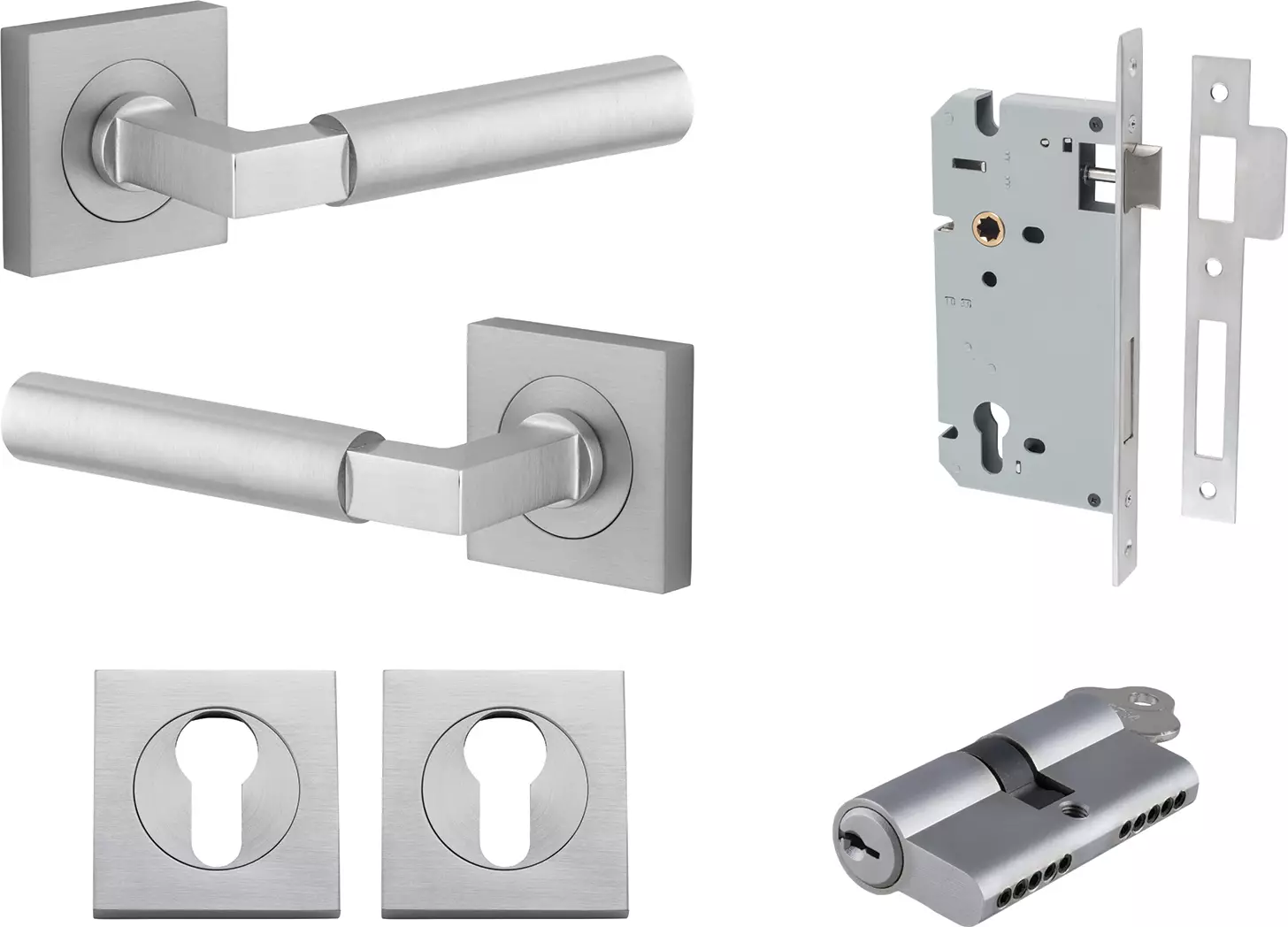 Berlin Lever - Square Rose Entrance Set - Key / Key - SC