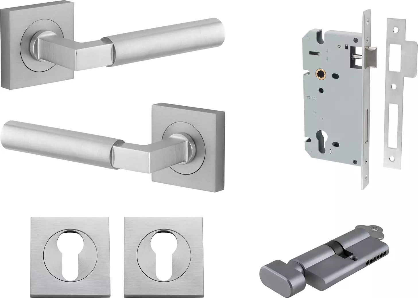 Berlin Lever - Square Rose Entrance Set - Key / Turn - SC