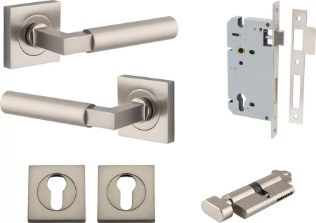 Berlin Lever - Square Rose Entrance Set - Key / Turn - SN