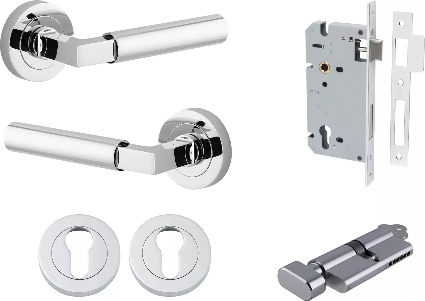 Berlin Lever - Round Rose Entrance Set - Key / Turn - CP