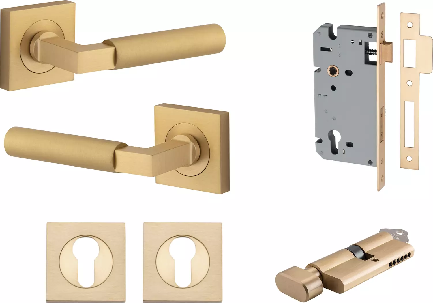 Berlin Lever - Square Rose Entrance Set - Key / Turn - BB