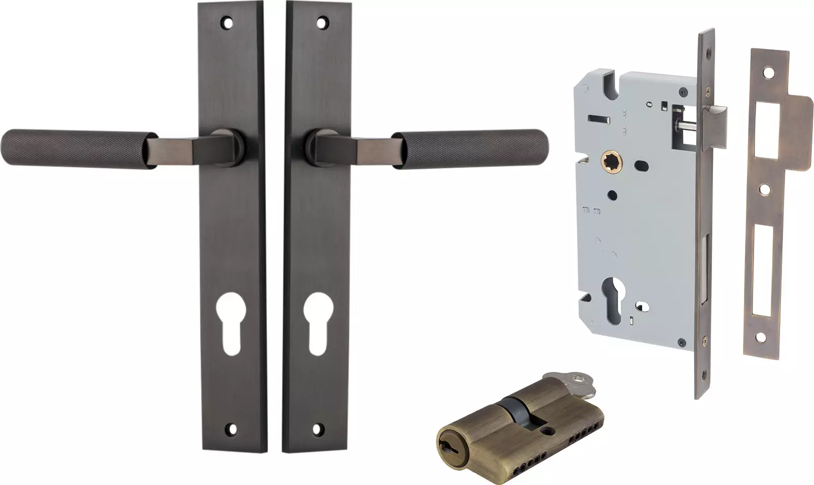 Brunswick Lever - Rectangular Entrance Set - Key / Key - SB