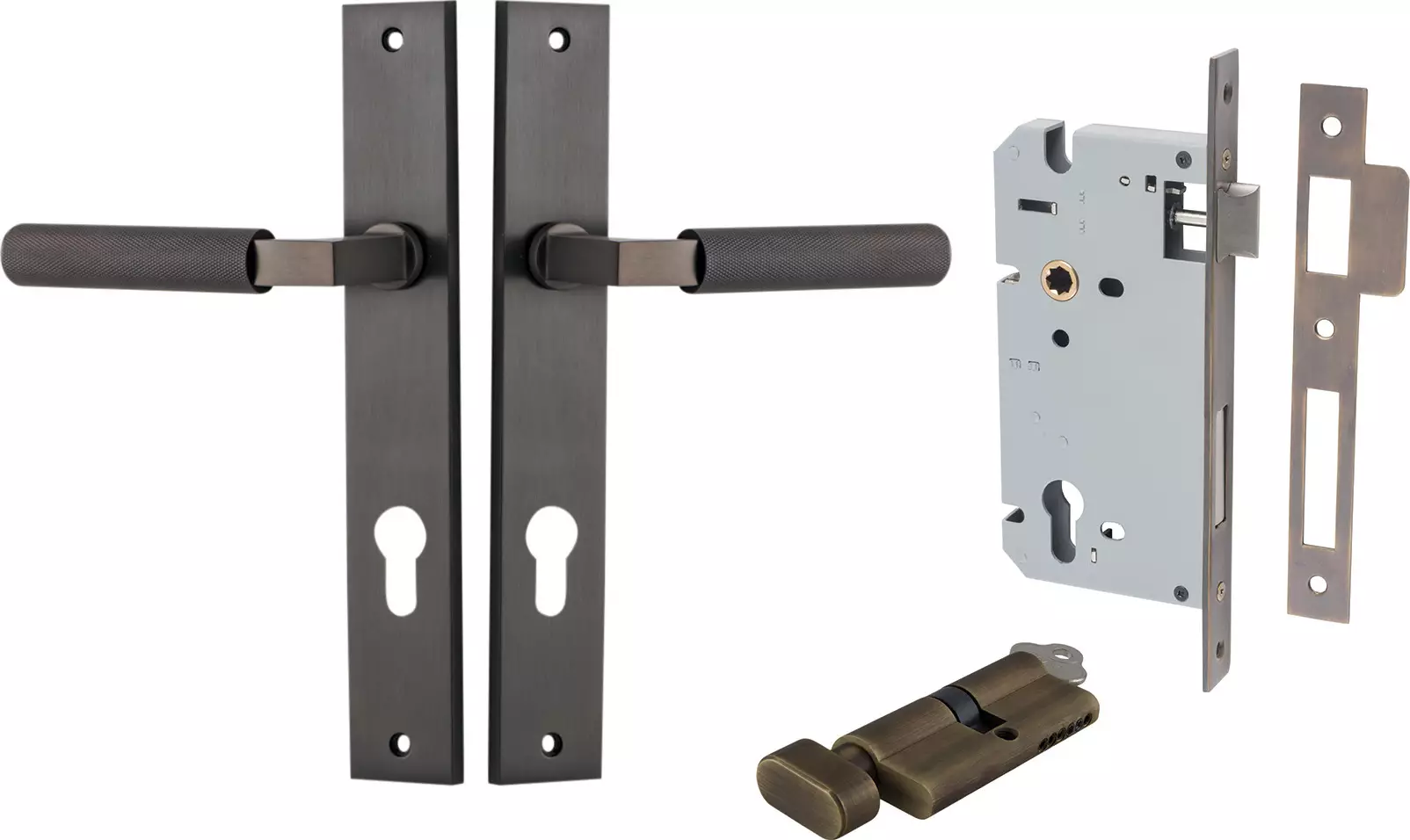 Brunswick Lever - Rectangular Entrance Set - Key / Turn - SB