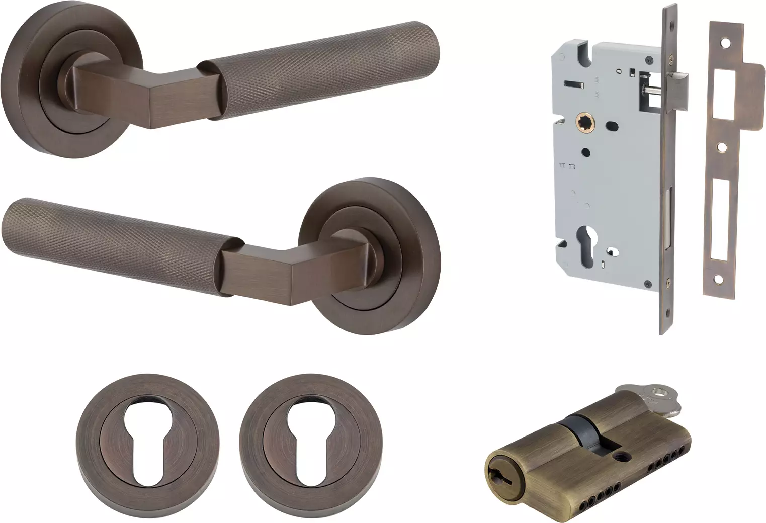 Brunswick Lever - Round Rose Entrance Set - Key / Key - SB