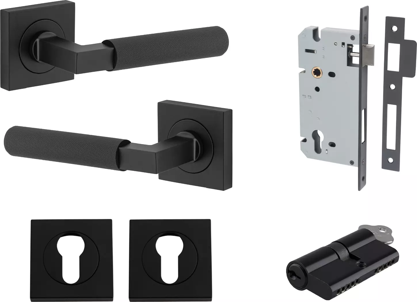 Brunswick Lever - Square Rose Entrance Set - Key / Key - MB