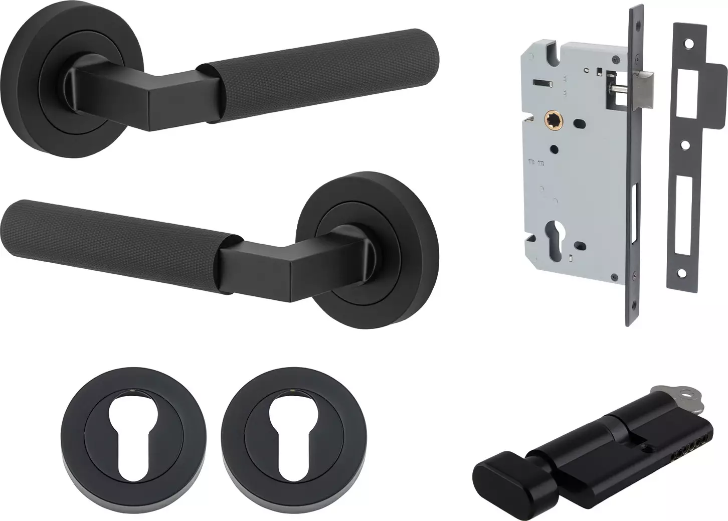 Brunswick Lever - Round Rose Entrance Set - Key / Turn - MB